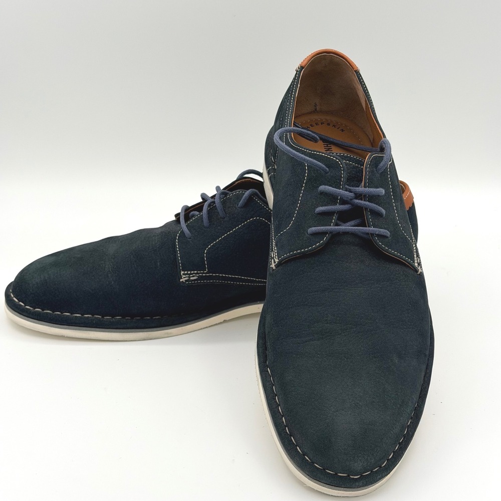 Johnston & Murphy Mens 9.5M Luke Navy Blue Suede Derby Shoes Lace Up Casual Work